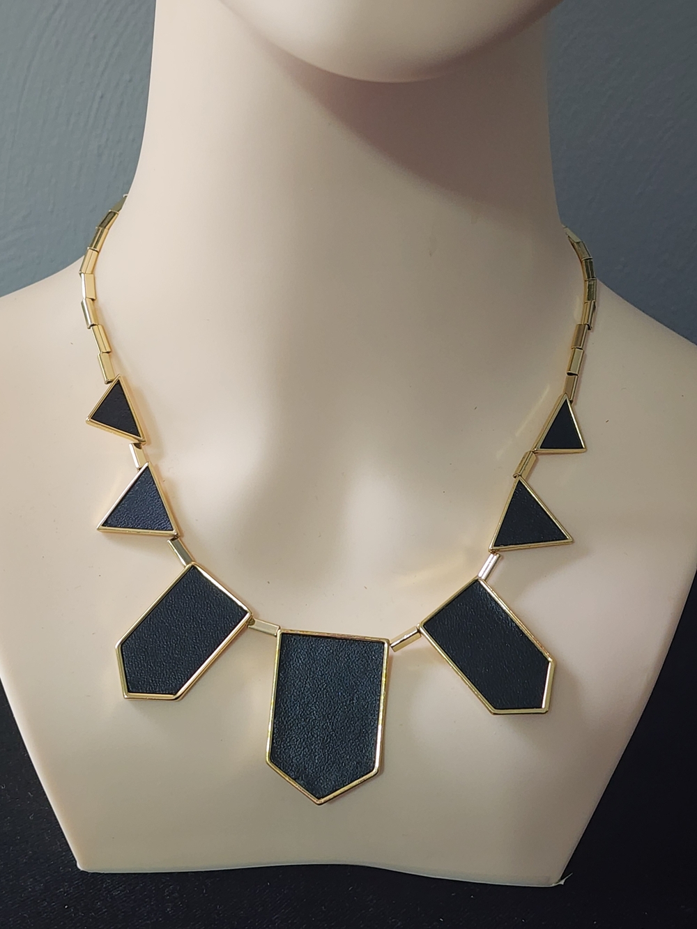 House of Harlow 1960 Gold and Black Geometric Statement Necklace